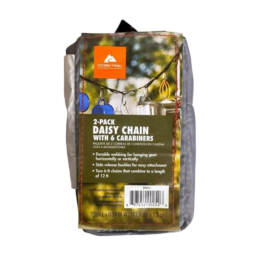 Ozark Trail 2 Pack Daisy Chain 6 Carabiners Camping Hiking Hanging Gear 12 Ft